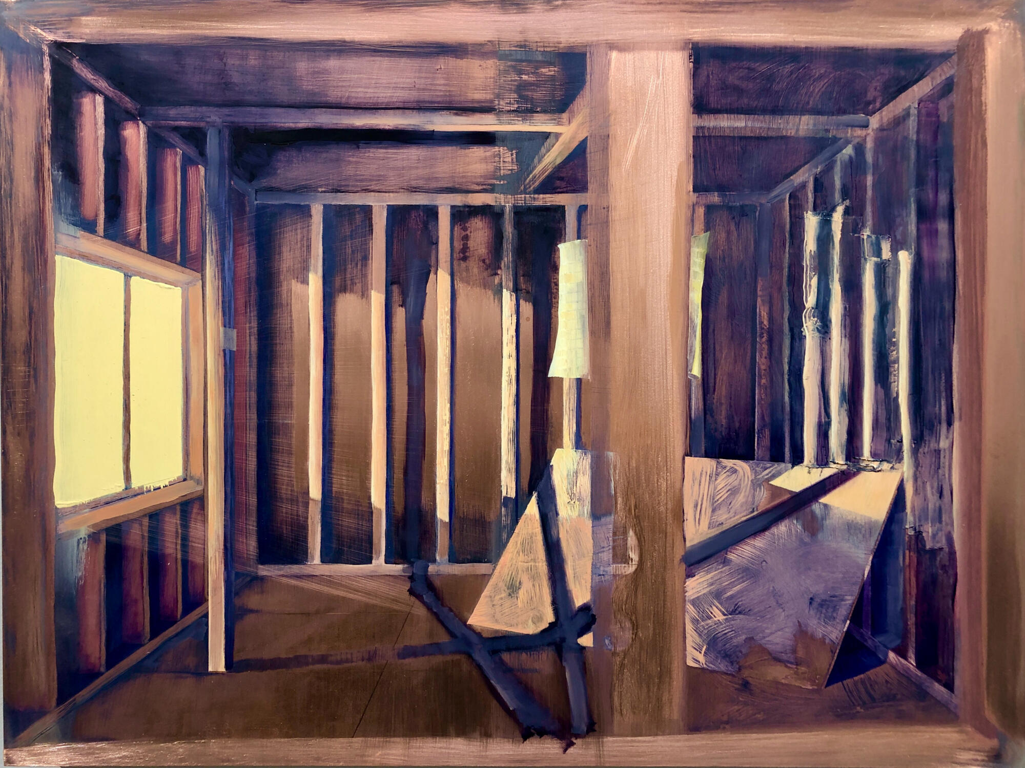 Annunciation, 2023, Oil paint on copper plate mounted on wood panel, 18 x 24&quot;