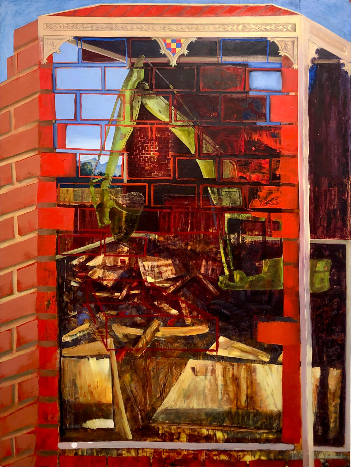 Building Blocks, 2024, Oil paint, rabbit skin glue, marble dust, muslin on panel, 48 x 36&quot;