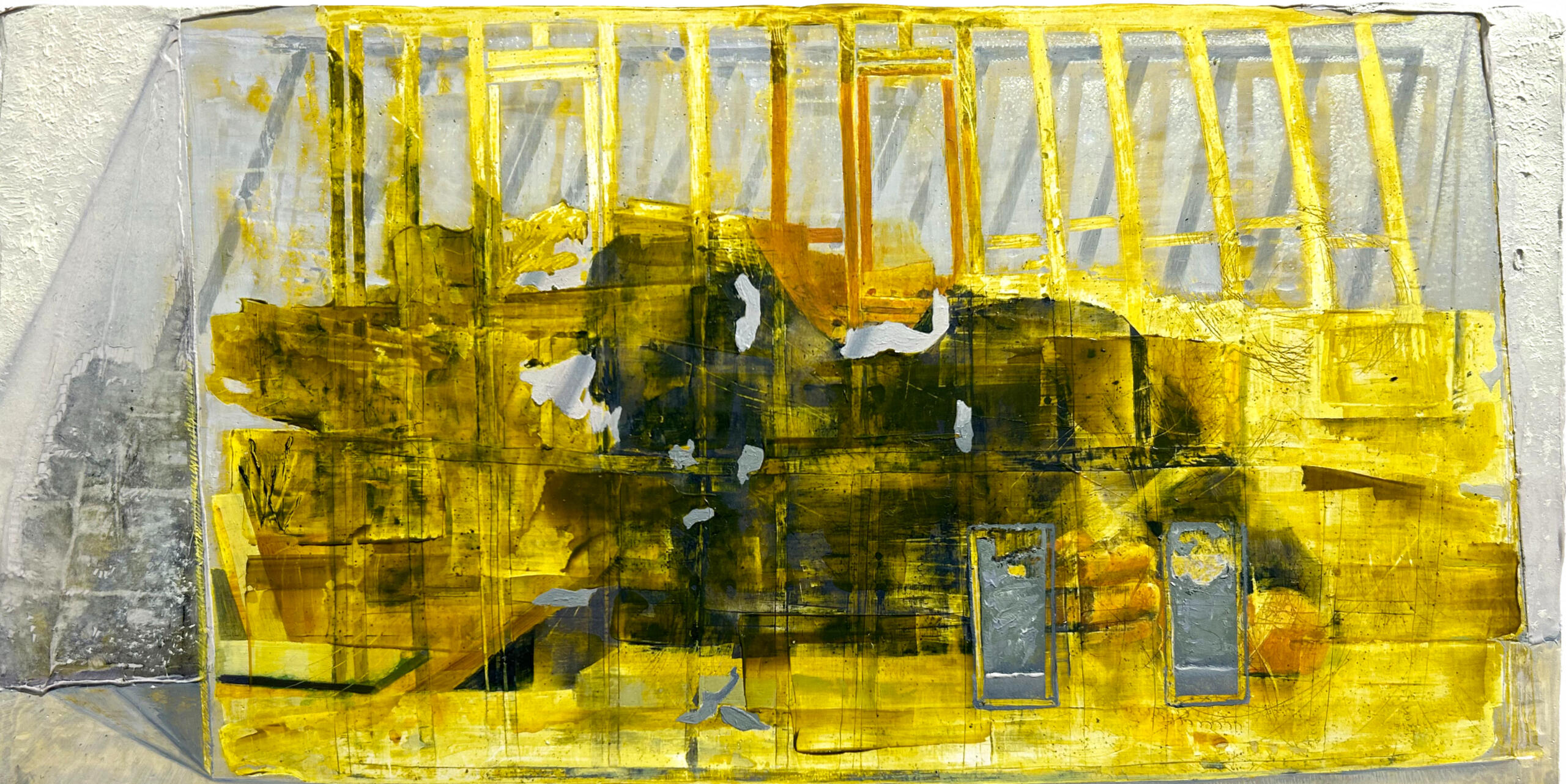 Windowless Monad, 2024, Oil paint, rabbit skin glue, marble dust, muslin on panel, 6 x 12&quot;