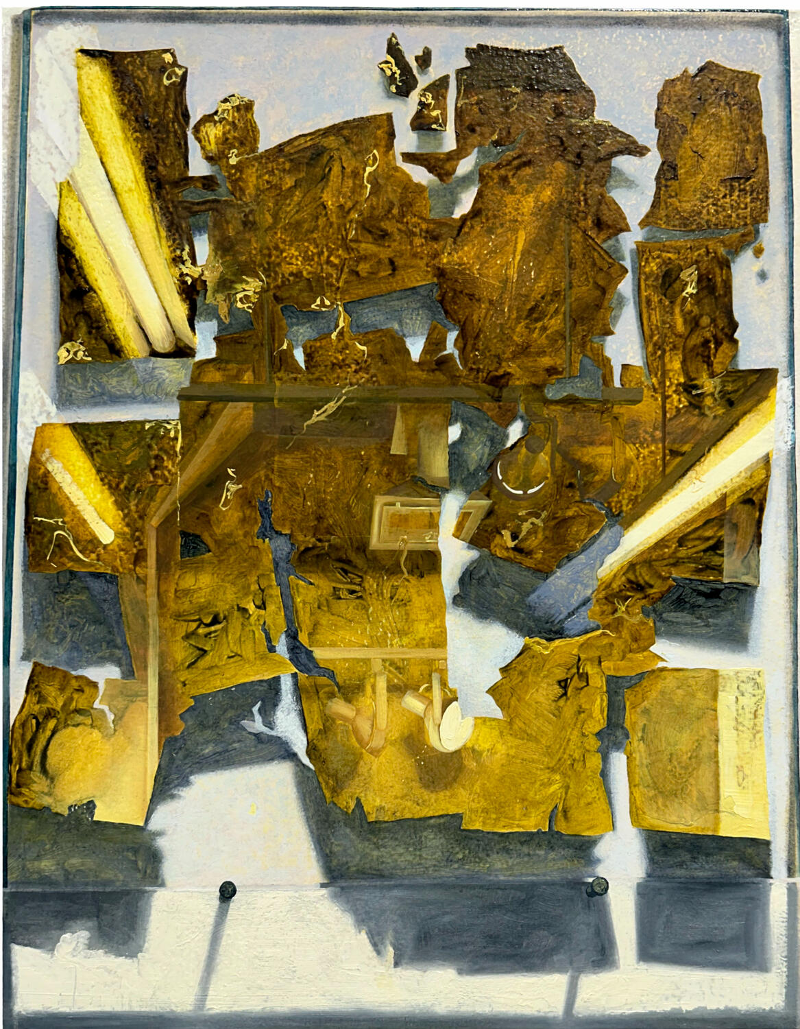 Studio Reflected in Gold Mirror 1, 2024, Oil paint on panel, 14 x 11&quot;