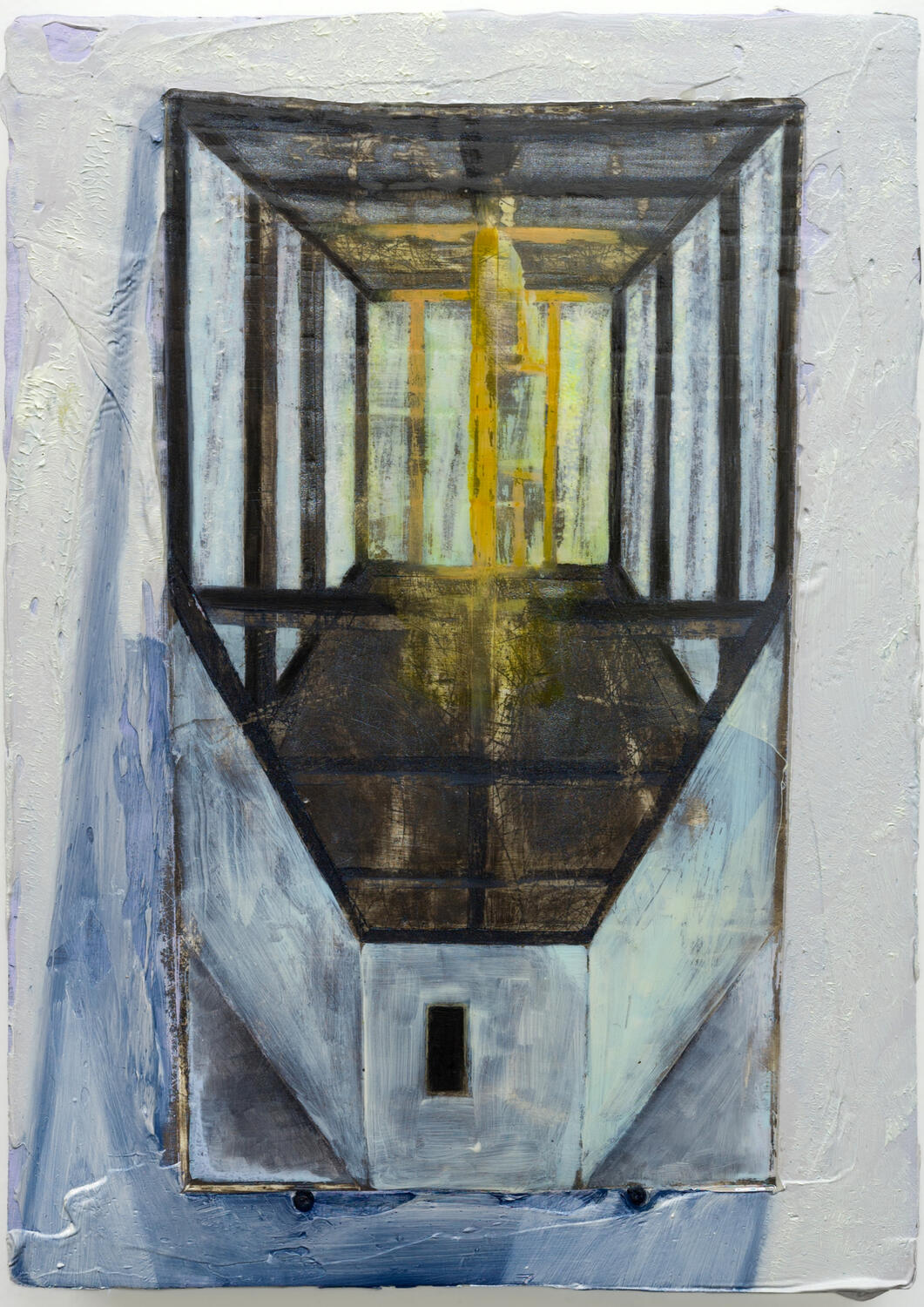 Reverse Perspective, 2024, Oil paint, rabbit skin glue, marble dust, muslin on panel, 7 x 5&quot;