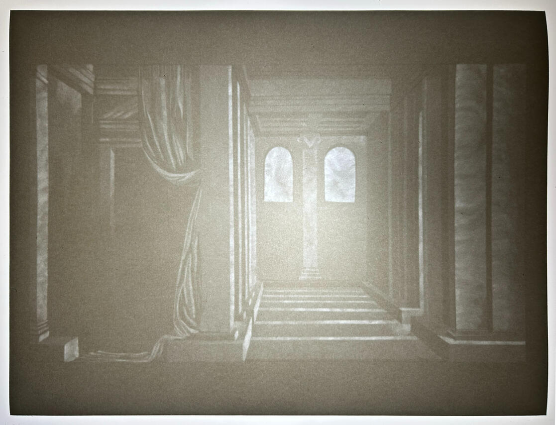 After Botticelli, 2024, carved paper and light, 12 x 16 inches