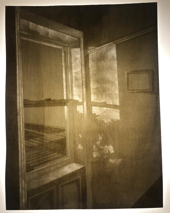 Untitled, 2023, carved paper and light, 16 x 12 inches