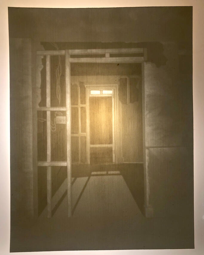 Untitled, 2023, carved paper and light, 16 x 12 inches