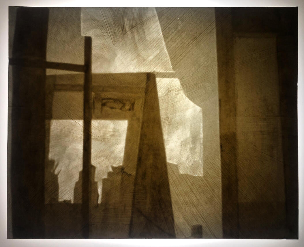 Untitled, 2023, carved paper and light, 16 x 12 inches