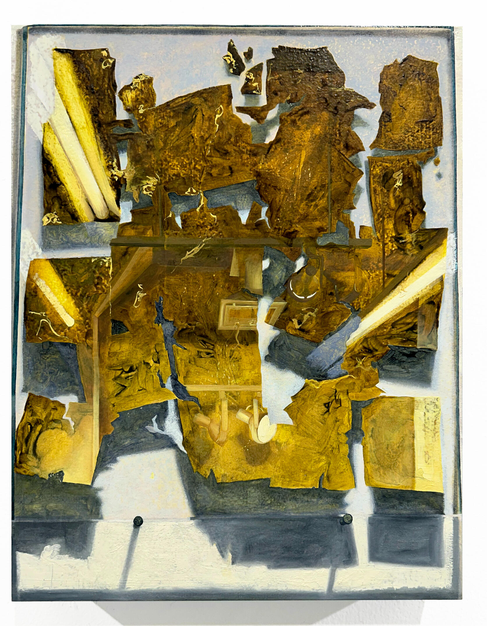 Studio Reflected in Gold Mirror I, 2024. Oil on panel. 14 x 11"