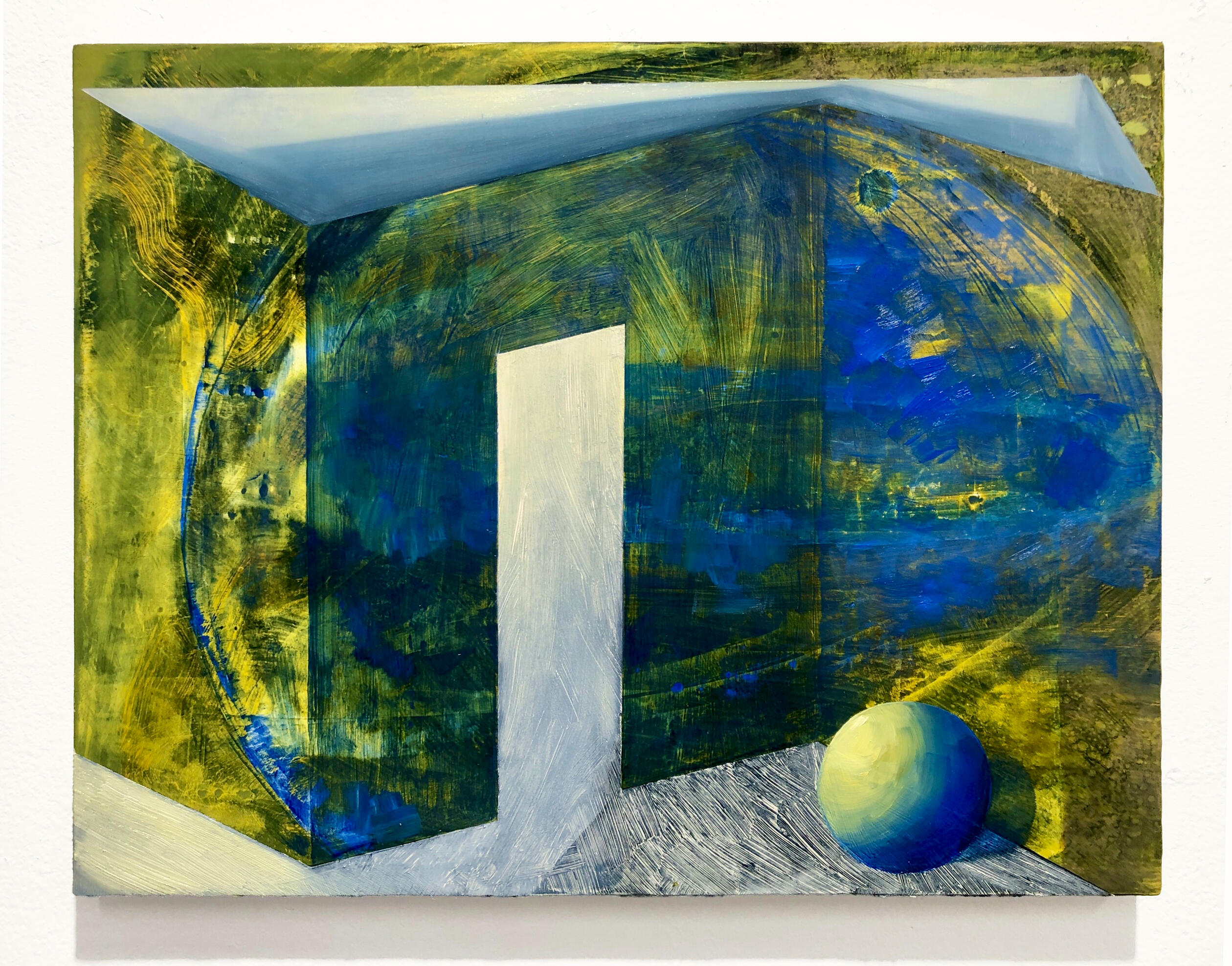 Does This Painting Make Me Look Flat?, 2023. Oil paint on panel. 9 x 12".